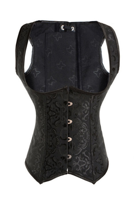 F3228-1 10 Steel Bones Black Jacquard Under Bust Corset